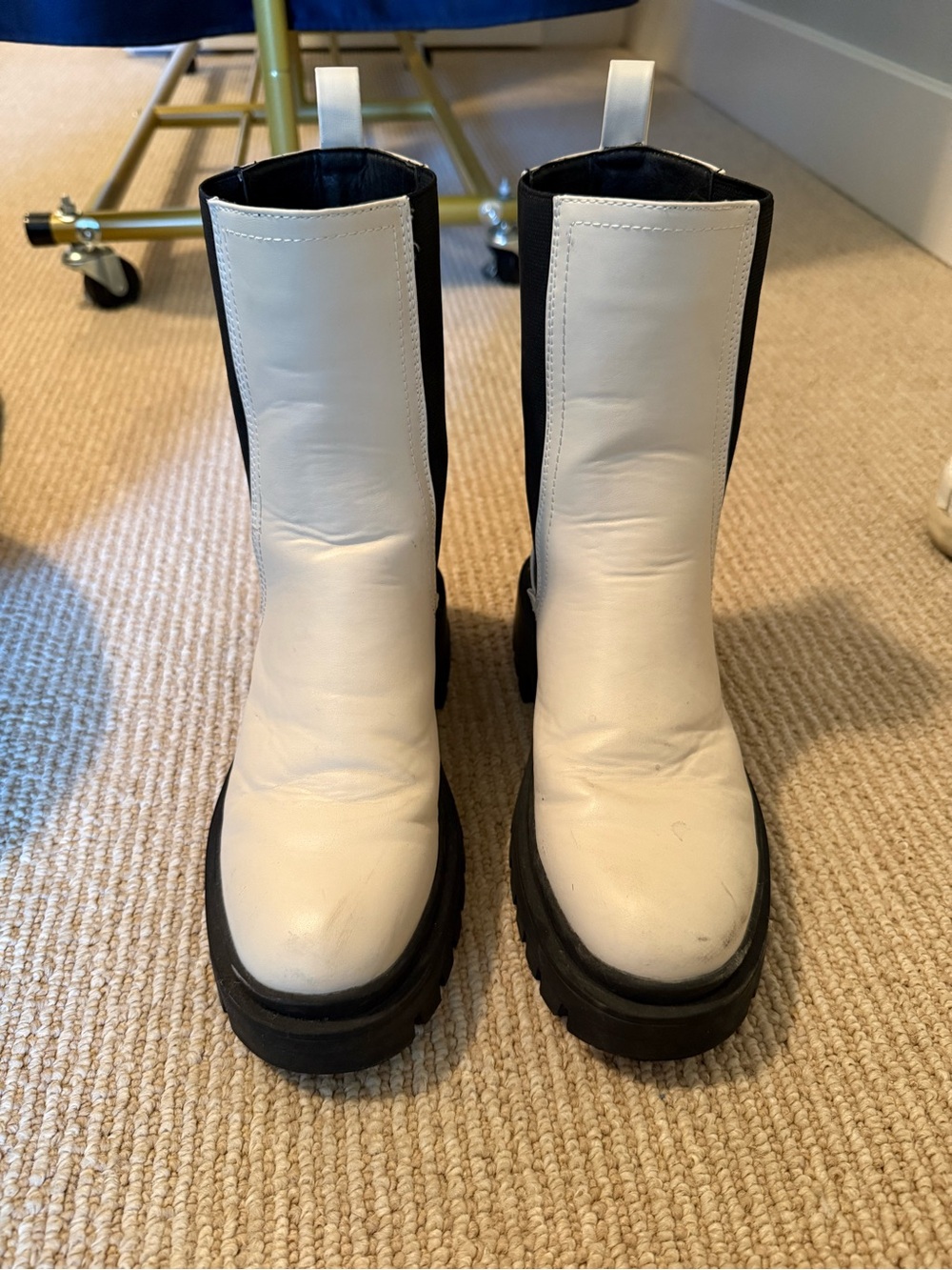 White and Black Platform Chelsea Boots - Women